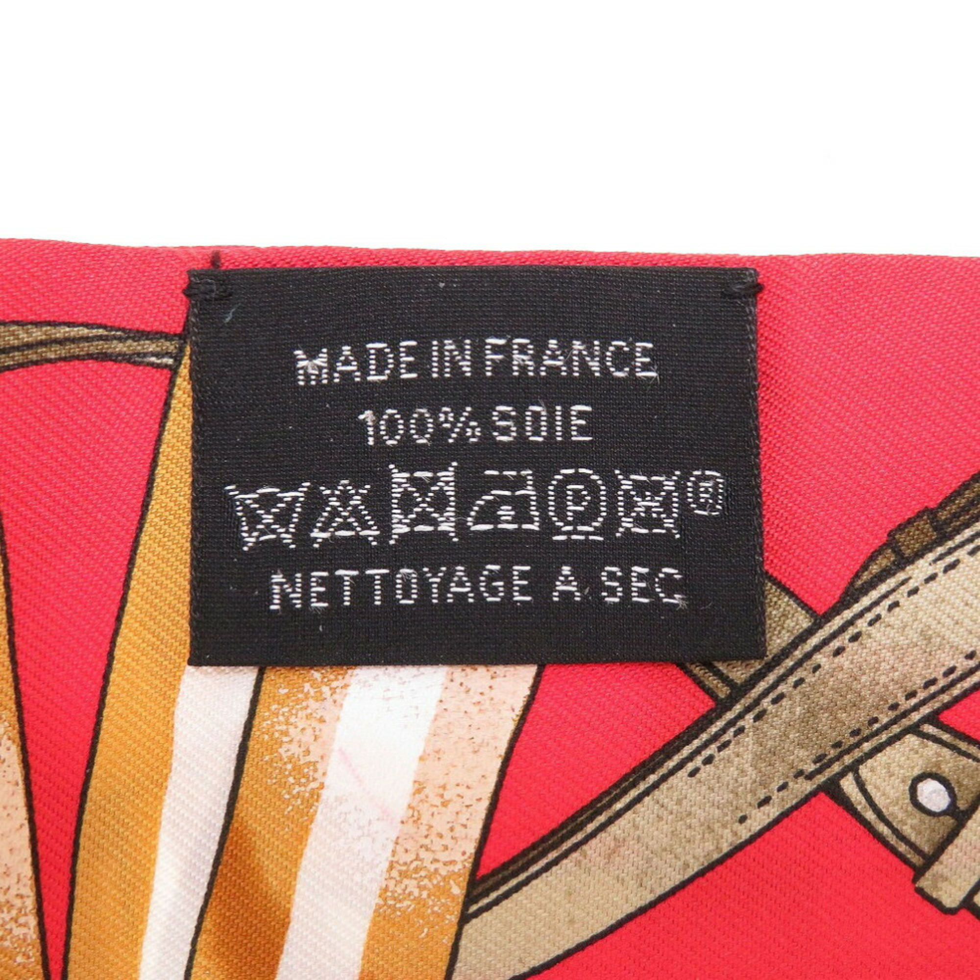 Hermes Twilly Belt Motif Silk Rouge Vif Caramel Red Scarf Muffler