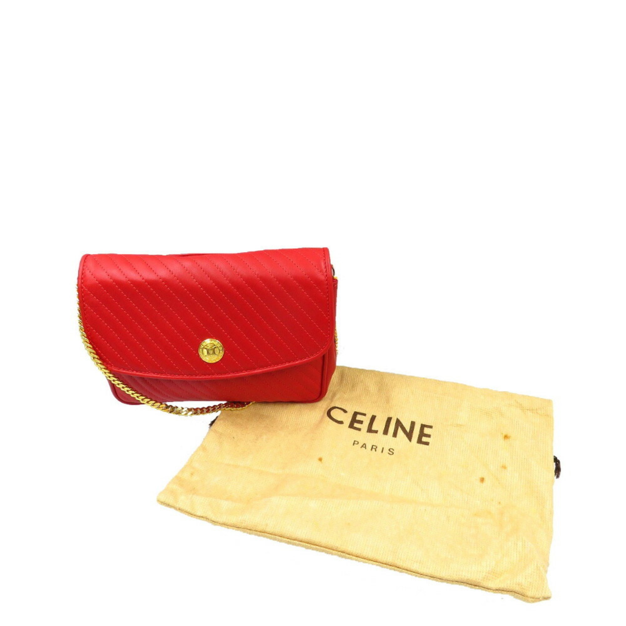 Celine leather red chain shoulder bag