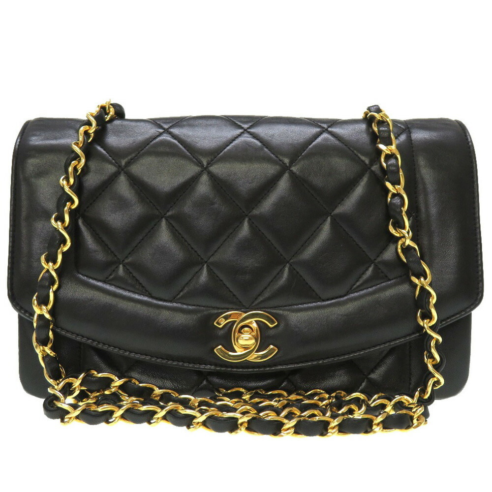 Chanel Diana 22 Small Lambskin Black Matelasse Cocomark Turnlock Shoulder  Bag