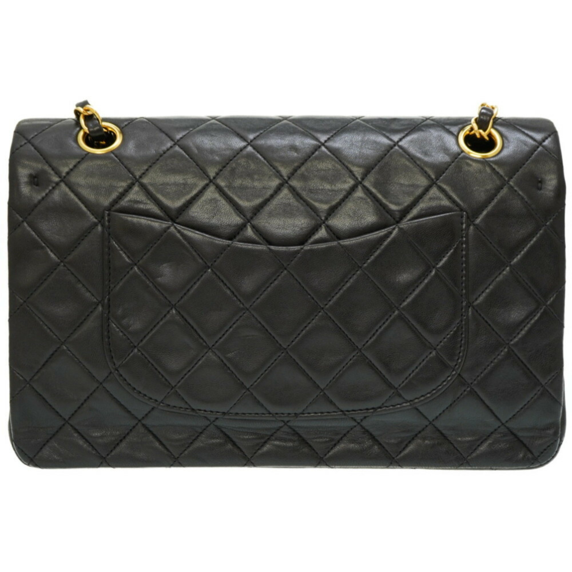 Chanel Matelasse 25 W Flap Chain Shoulder Bag Lambskin Leather Black