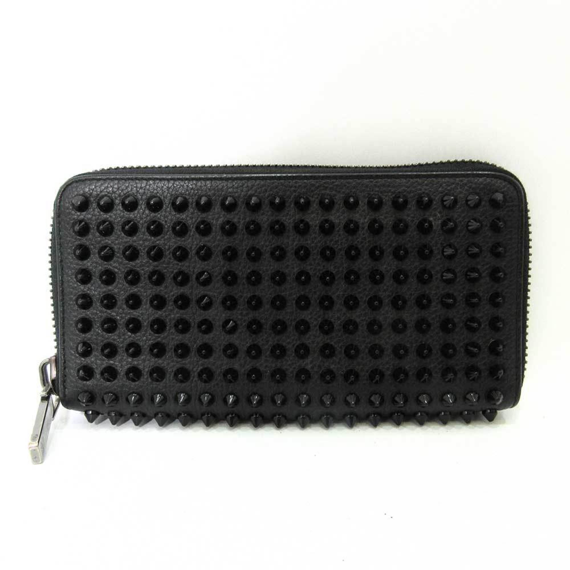 Christian Louboutin Wallet Long Round Zipper Black Panettone Studs Men's Leather Calf 1165044 ChristianLouboutin