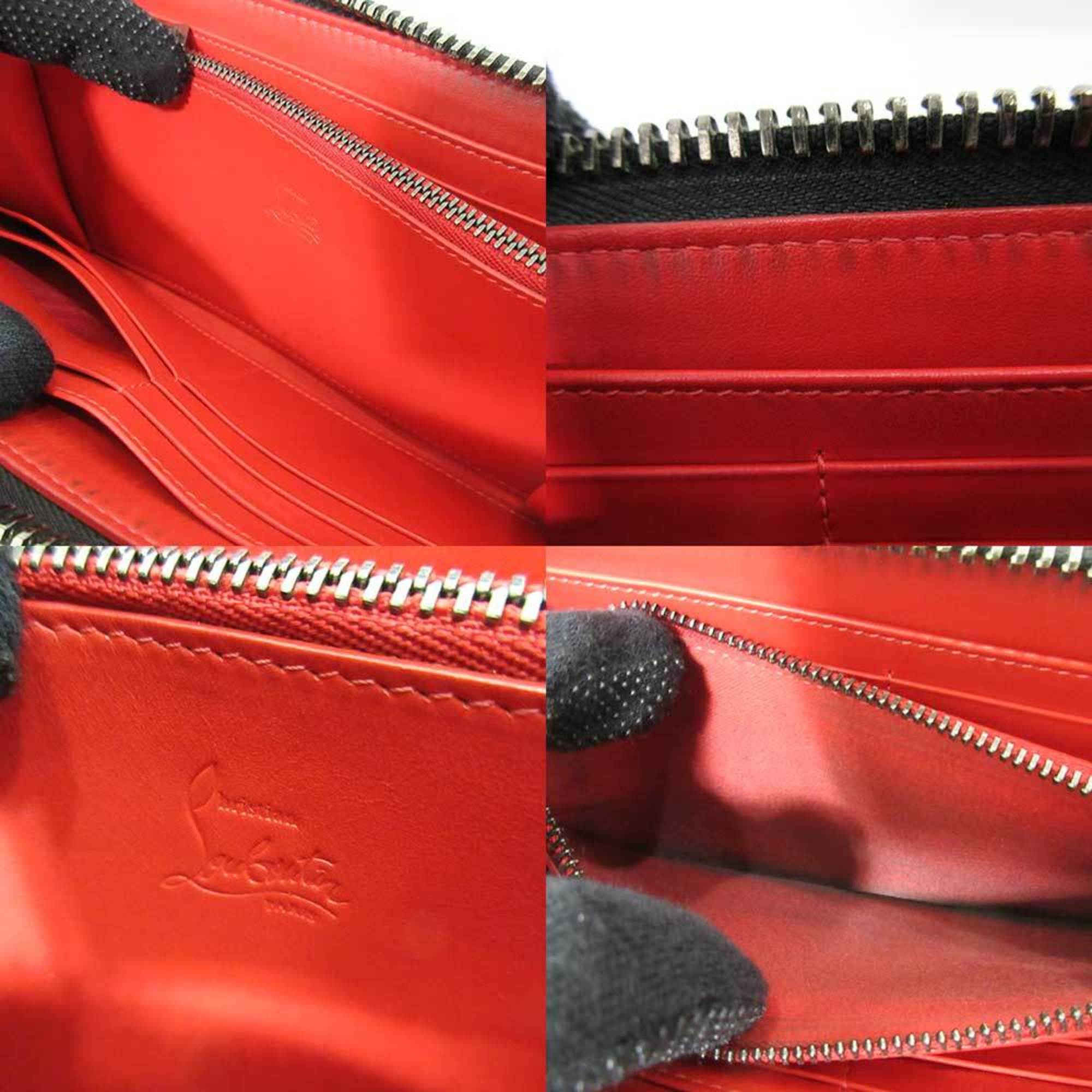 Christian Louboutin Wallet Long Round Zipper Black Panettone Studs Men's Leather Calf 1165044 ChristianLouboutin
