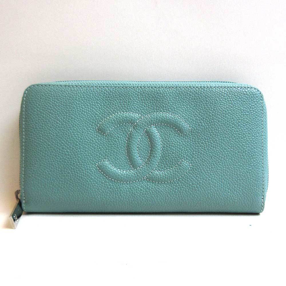 Chanel Wallet Long Caviar Skin Coco Mark Round Zipper Green Series
