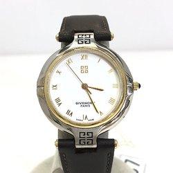 GIVENCHY Givenchy watch LOGO brown gold silver dial white SWISS MADE not original belt round face women's men's