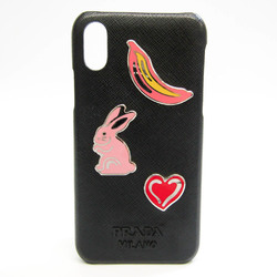 Prada Leather Phone Skin For IPhone X Nero SAFFIANO SMALTO Rabbit Heart Banana 1ZH058