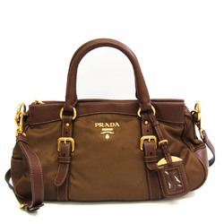 Prada Women's Nylon,Leather Handbag,Shoulder Bag Dark Brown,Khaki Brown