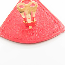 Hermes Triangle Leather,Metal Clip Earrings Gold,Red Color