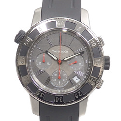 Tiffany watch mark T-57 men's quartz SS rubber belt 18014637 battery type gray