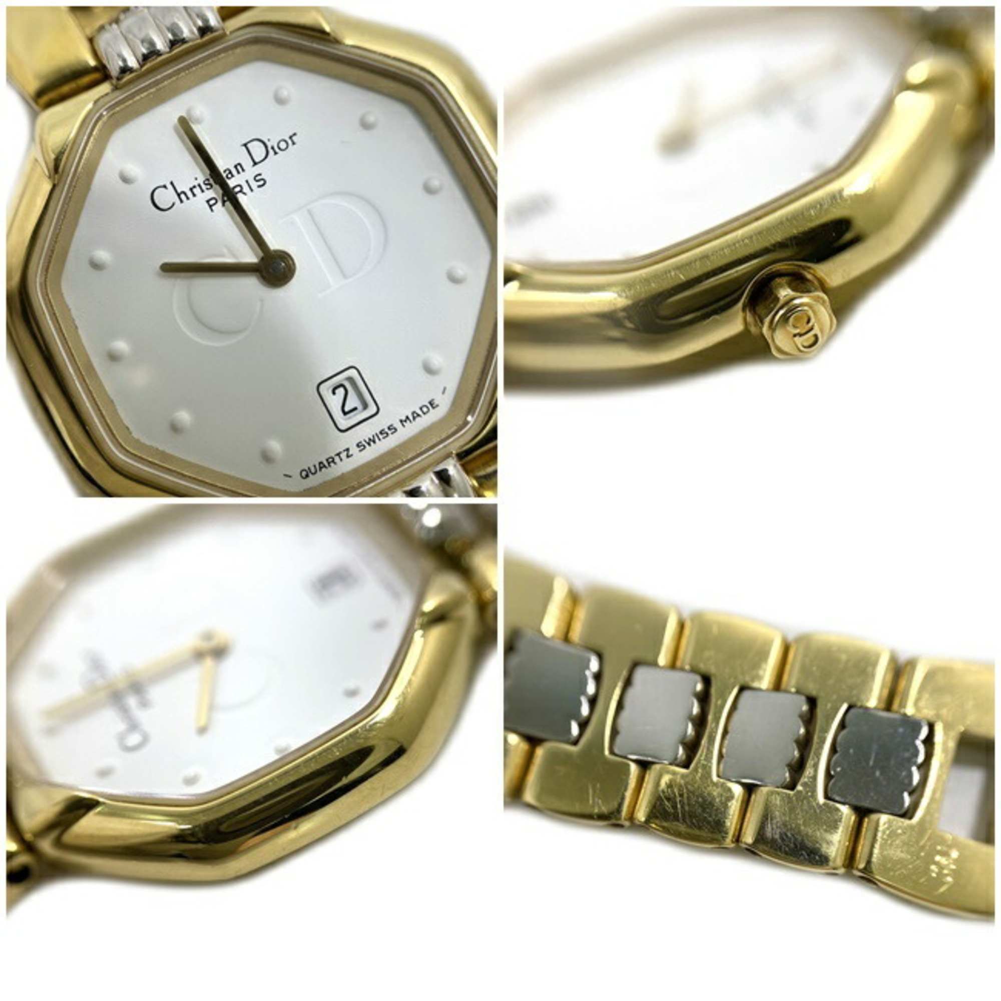 Christian Dior watch gold silver white octagon 48 133 SS GP quartz ladies combination
