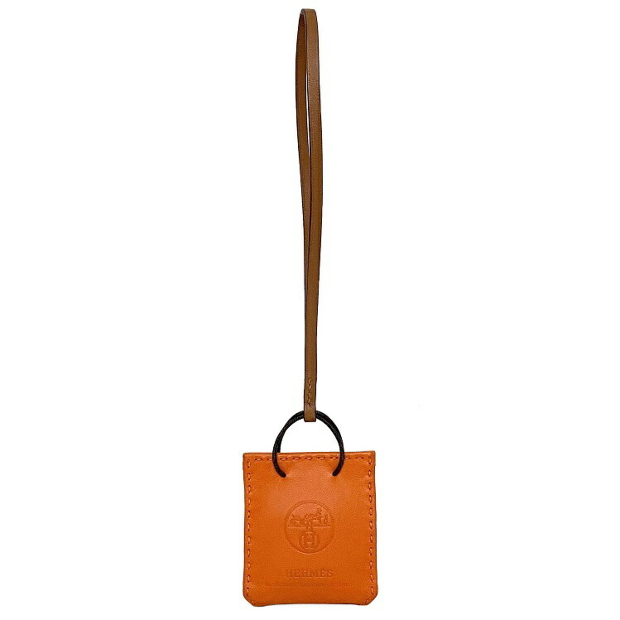 Hermes Charm Sac Orange Brown Fu Leather Anumiro Swift D Engraved HERMES Shopper Motif