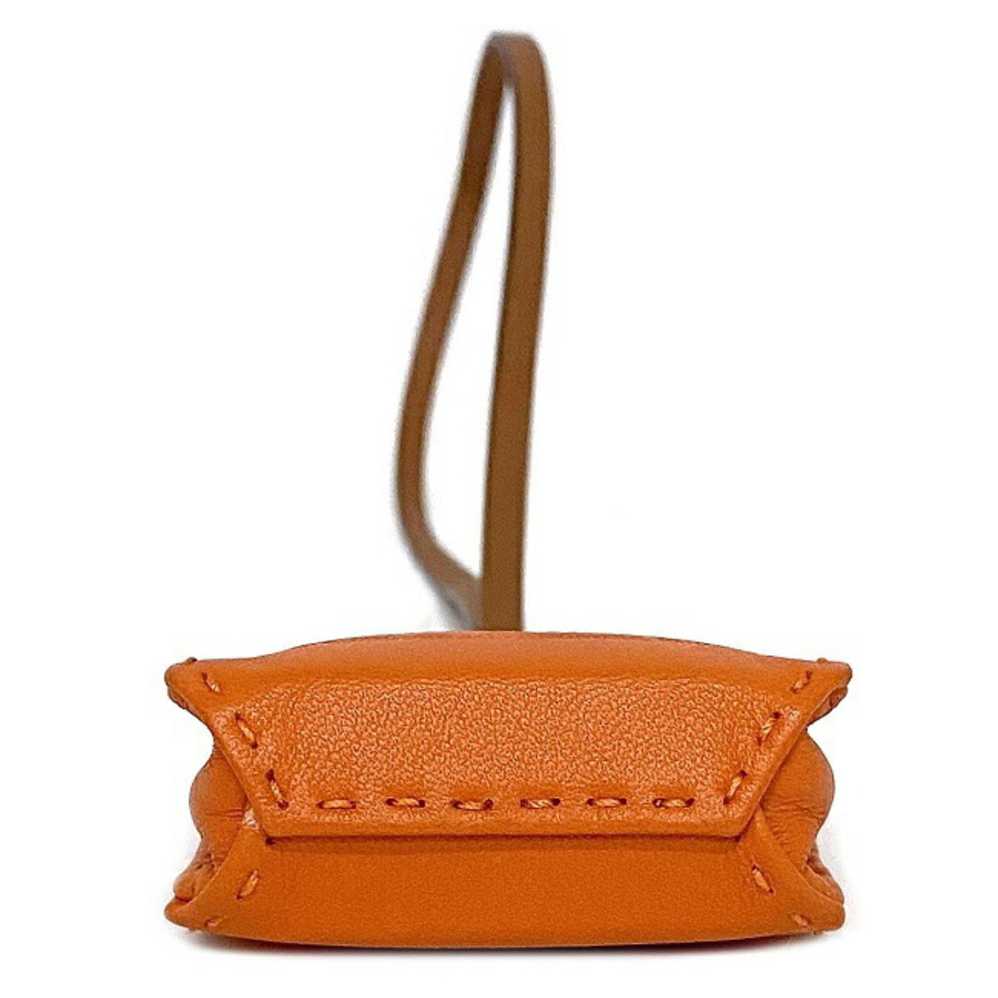 Hermes Charm Sac Orange Brown Fu Leather Anumiro Swift D Engraved HERMES Shopper Motif