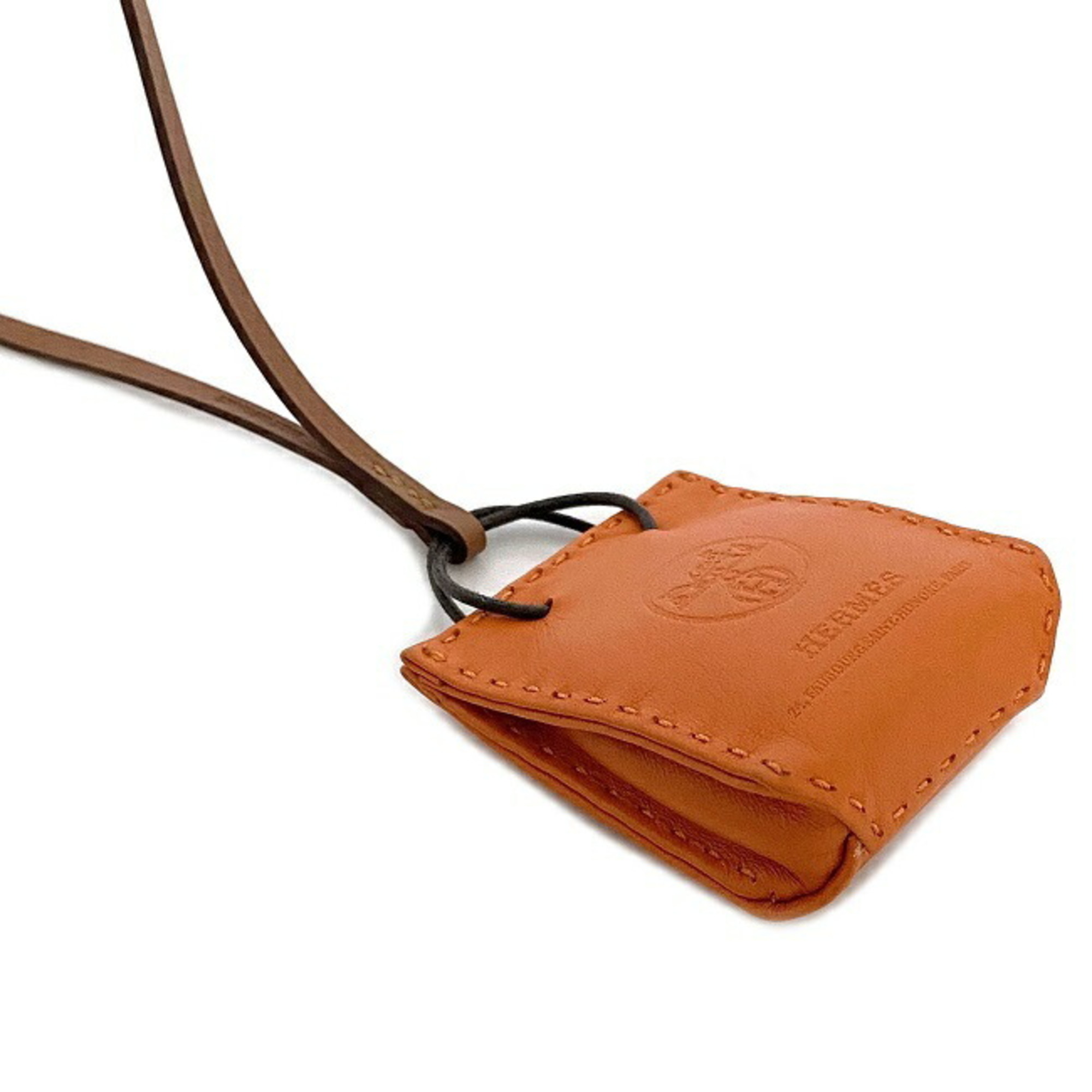 Hermes Charm Sac Orange Brown Fu Leather Anumiro Swift D Engraved HERMES Shopper Motif