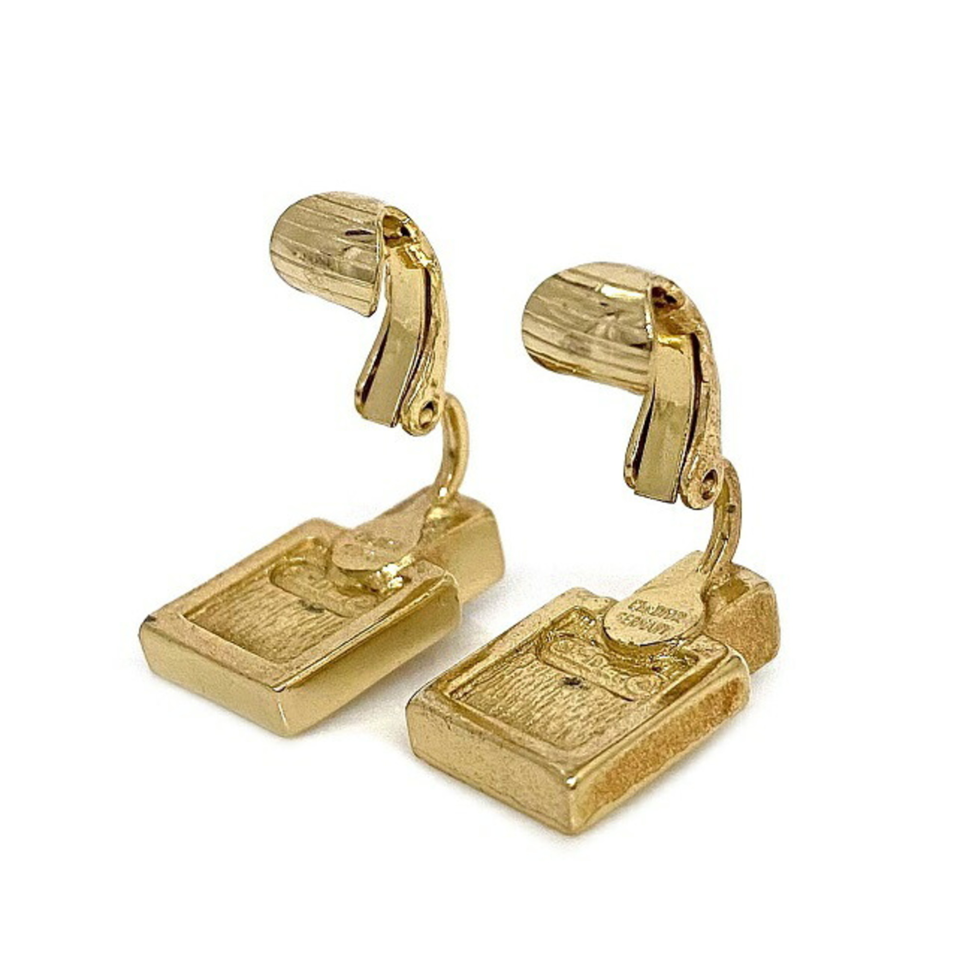 Christian Dior Earrings Gold GP Square Stone Ladies
