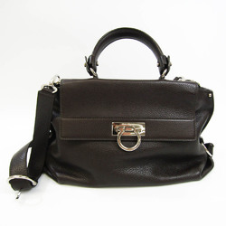 Salvatore Ferragamo Gancini SOFIA Medium BW21 A896 Women's Leather Handbag,Shoulder Bag Dark Brown