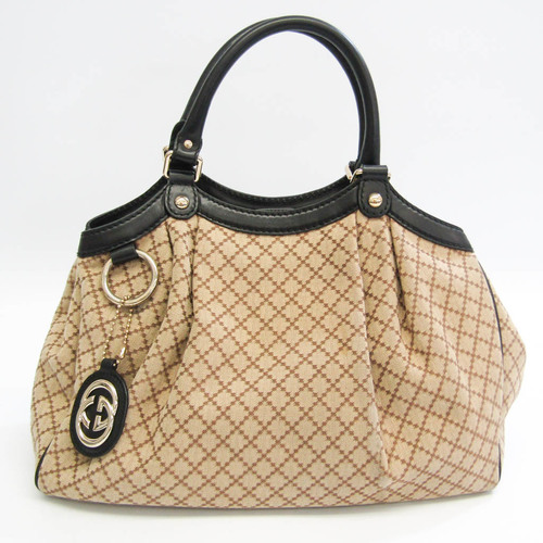 Gucci GG Canvas 211944 Women's Canvas,Leather Handbag Beige,Black