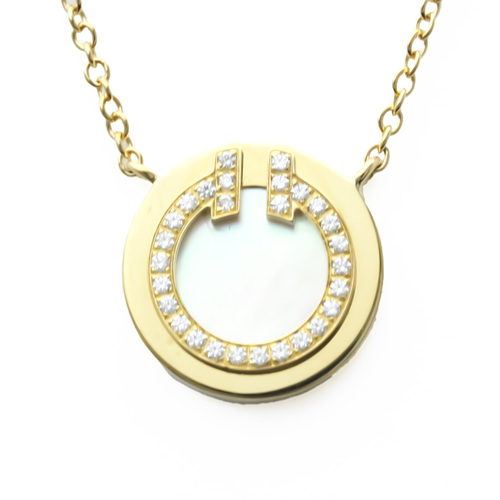 Tiffany T-circle Diamond Shell Necklace Yellow Gold (18K) Diamond,Shell Men,Women Fashion Pendant Necklace (Gold)