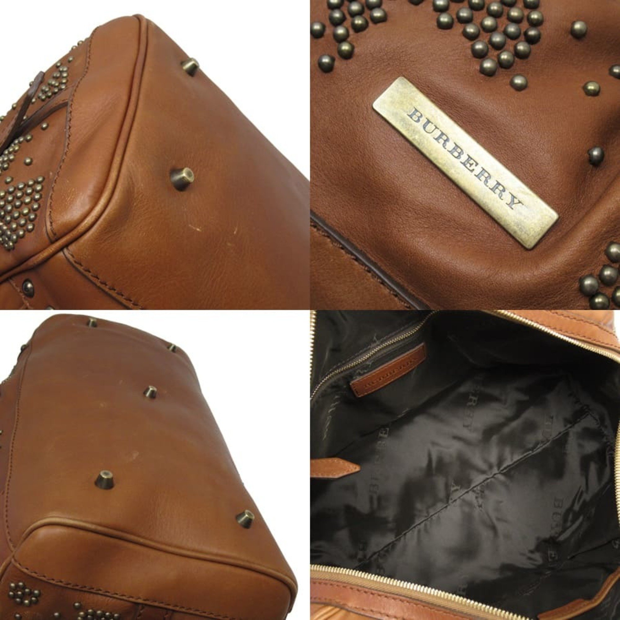Burberry BURBERRY handbag brown series leather x studs