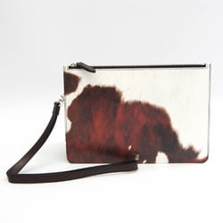 Burberry MD POUCH COW PRINT 8016991 Women,Men Leather,Patent Leather Clutch Bag Dark Brown,White