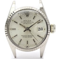 Vintage ROLEX Oyster Perpetual Date 6517 White Gold Steel Ladies Watch BF554474