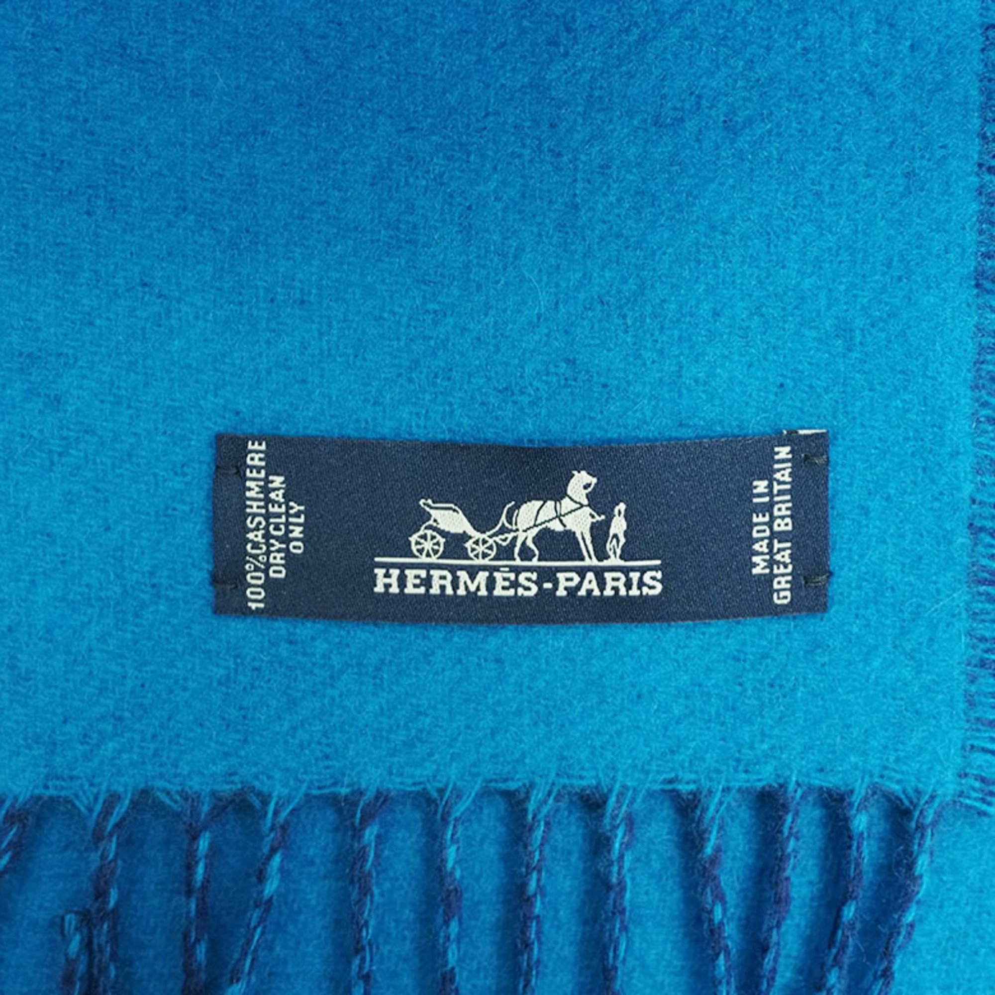 Hermes HERMES Double H Cashmere Muffler Blue Cyan Ankle H259076S Ladies