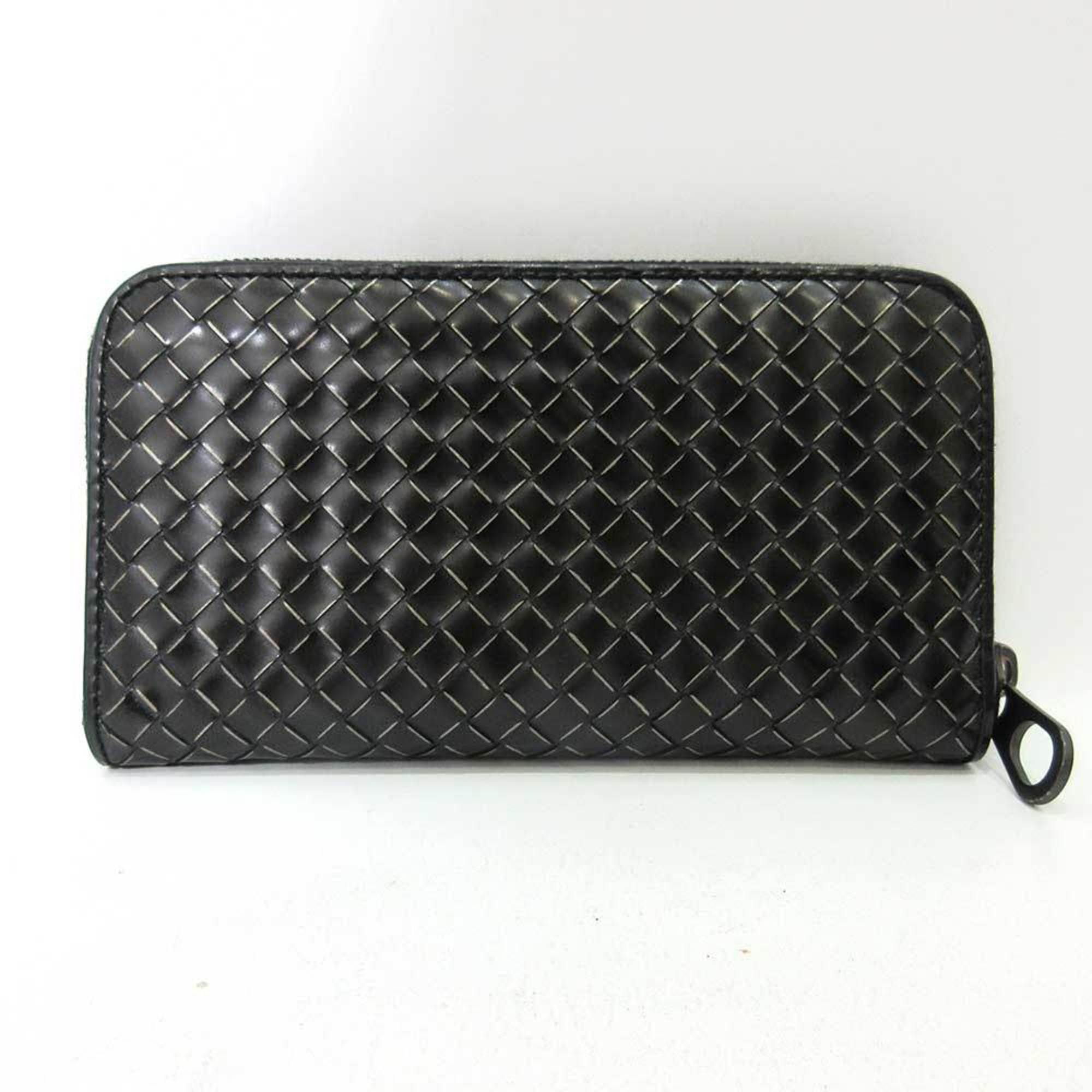 Bottega Veneta Wallet Long Round Zipper Black Intrecciato Men's Women's Enamel x Leather 114076 BOTTEGAVENETA
