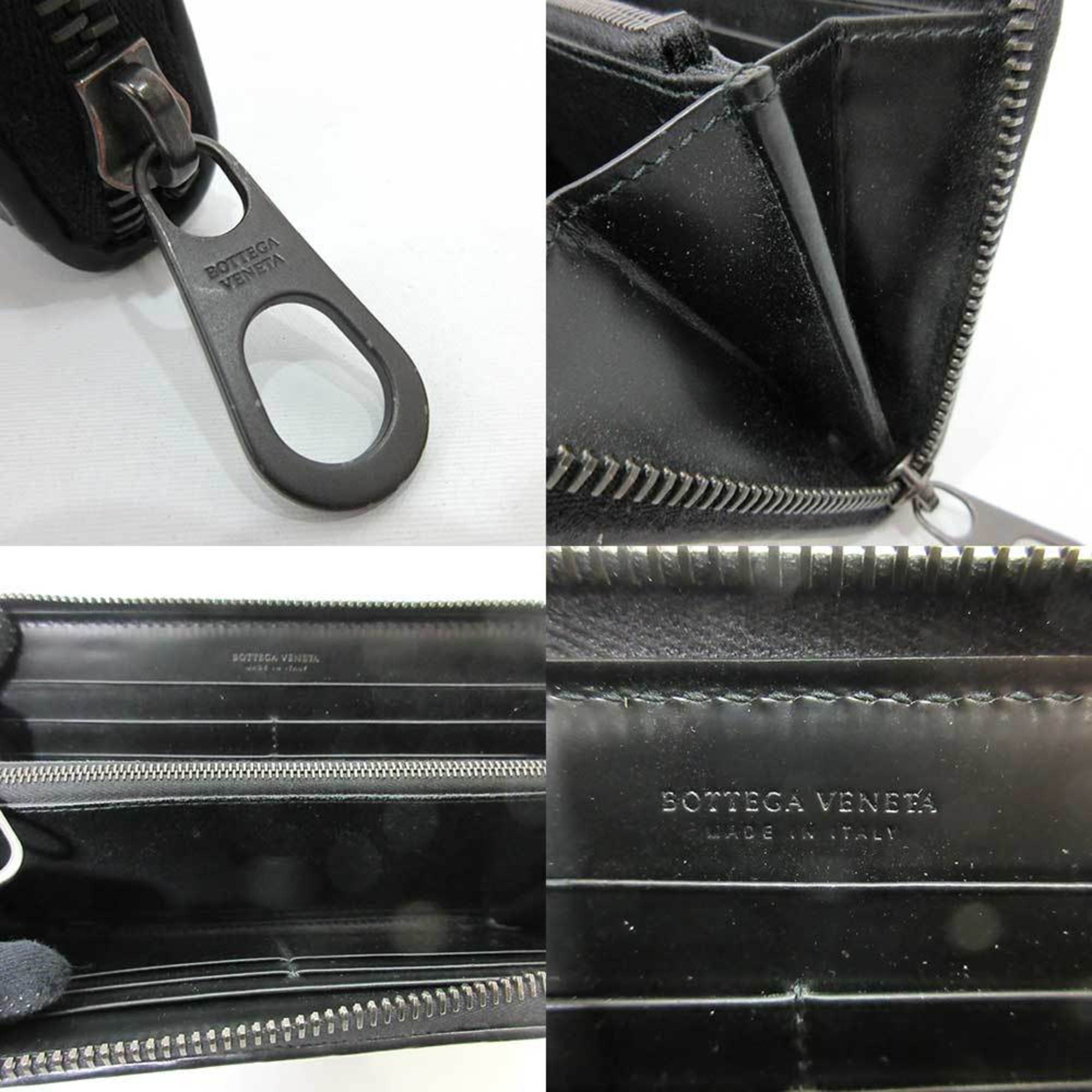 Bottega Veneta Wallet Long Round Zipper Black Intrecciato Men's Women's Enamel x Leather 114076 BOTTEGAVENETA