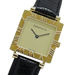 Tiffany TIFFANY&Co. Watch Ladies Atlas Quartz 18K Leather L3630 Square Gold Black Polished