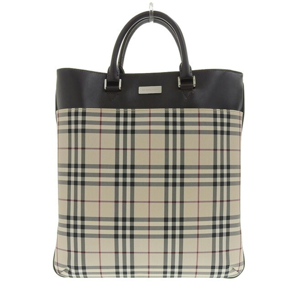 Burberry Leather Nova Check Canvas Shopper Bag Black