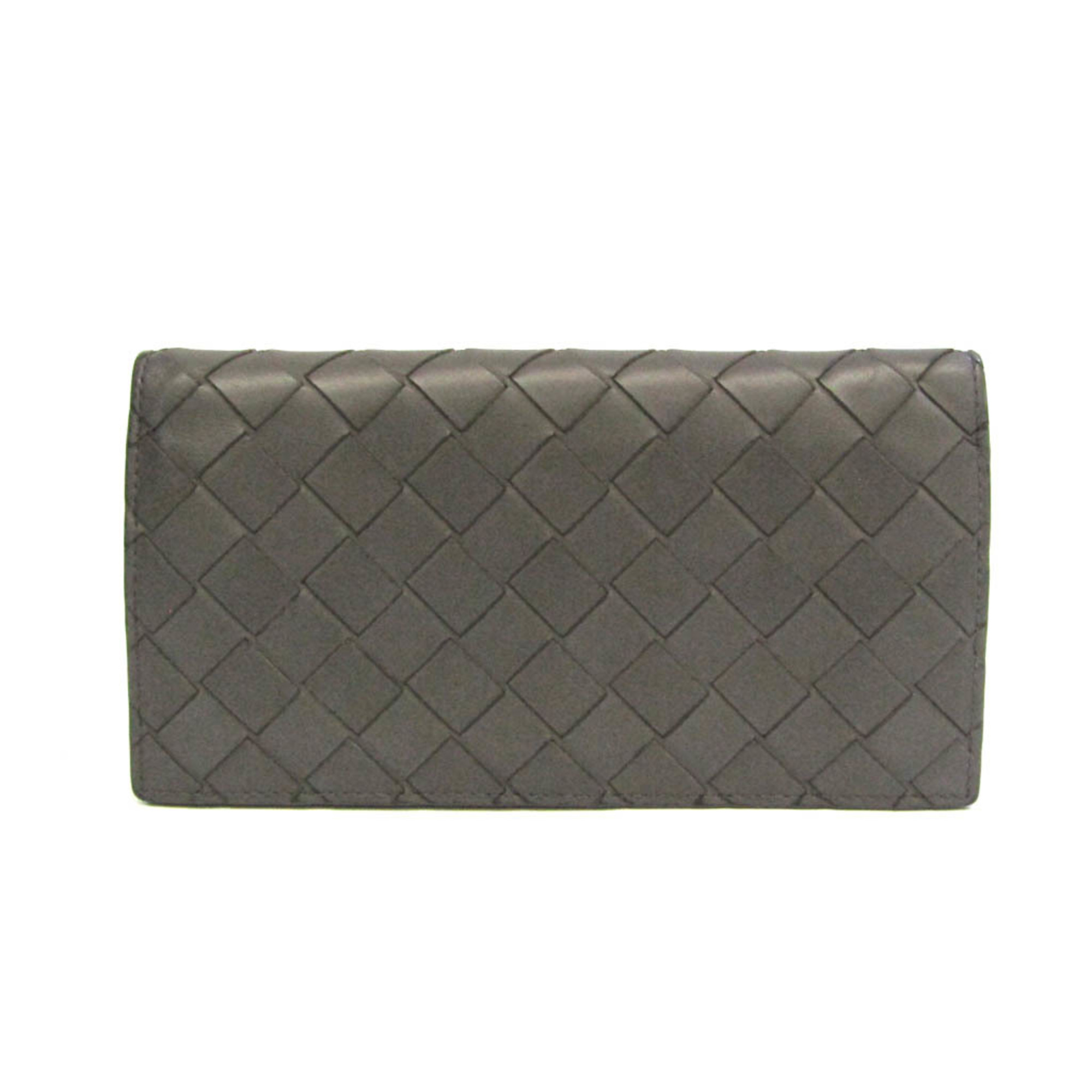 Bottega Veneta Intrecciato 134075 Women,Men Leather Long Wallet (bi-fold) Dark Gray,Red Color