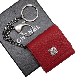 Chanel CHANEL photo case key ring charm here mark red system x silver  leather metal material