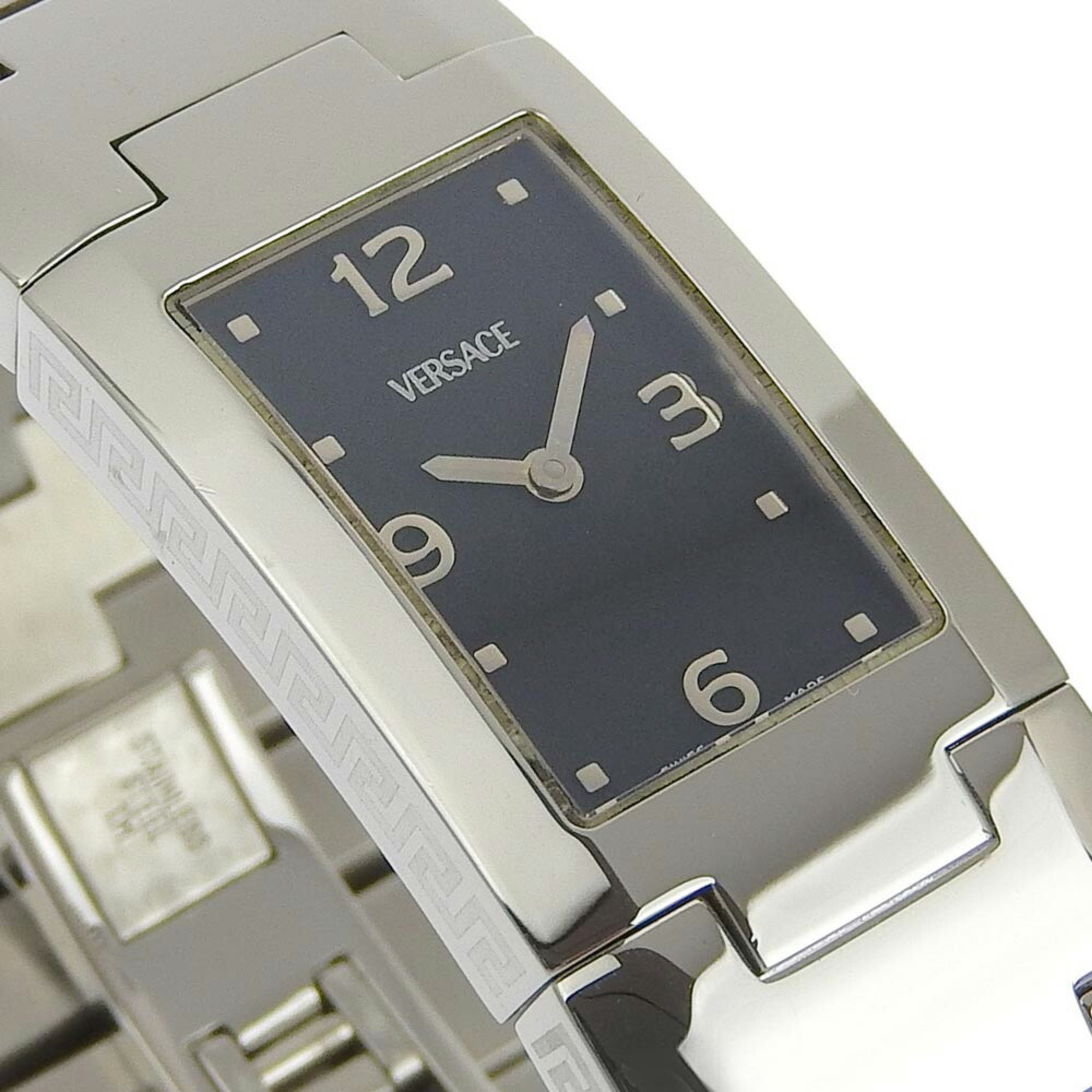 Versace stainless steel silver quartz analog display ladies black dial watch