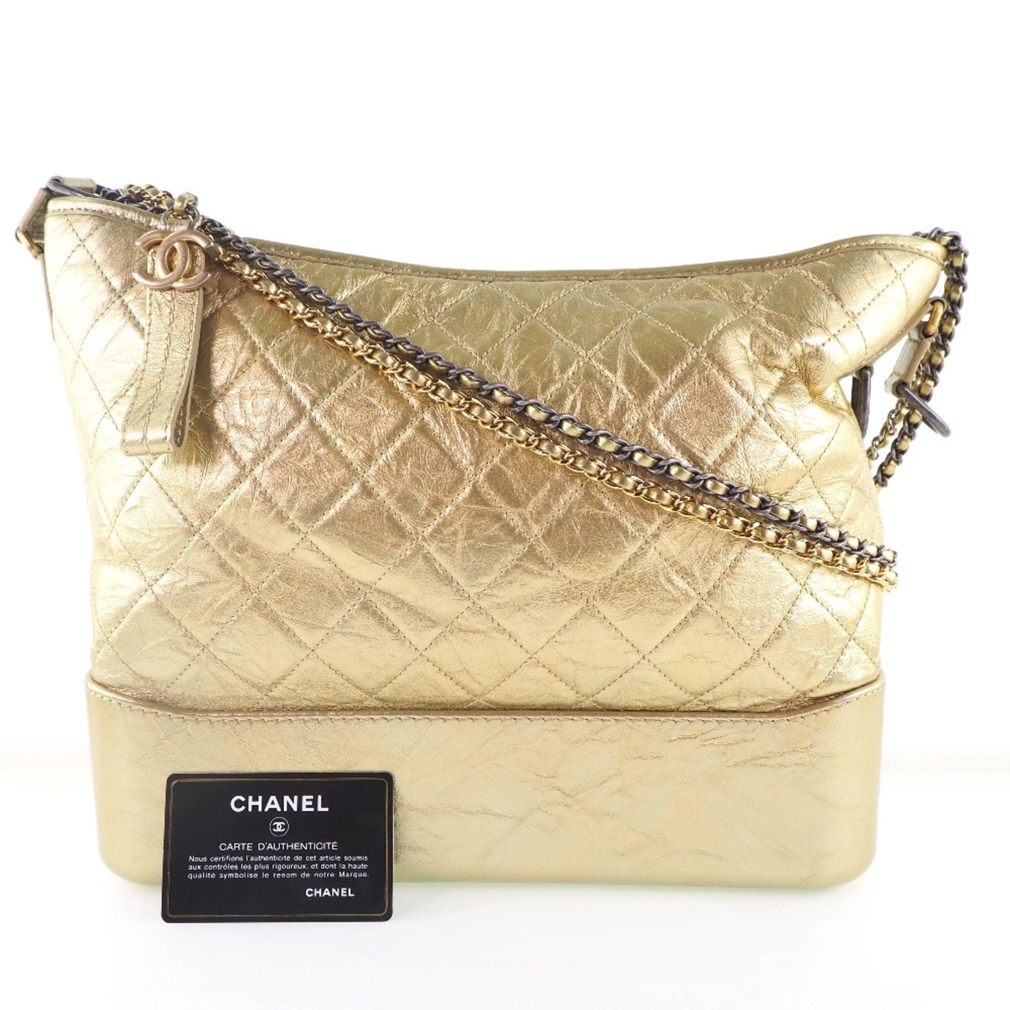 Chanel Gabrielle de Hobo Bag Cocomark A93824 Calf Gold Women's Shoulder