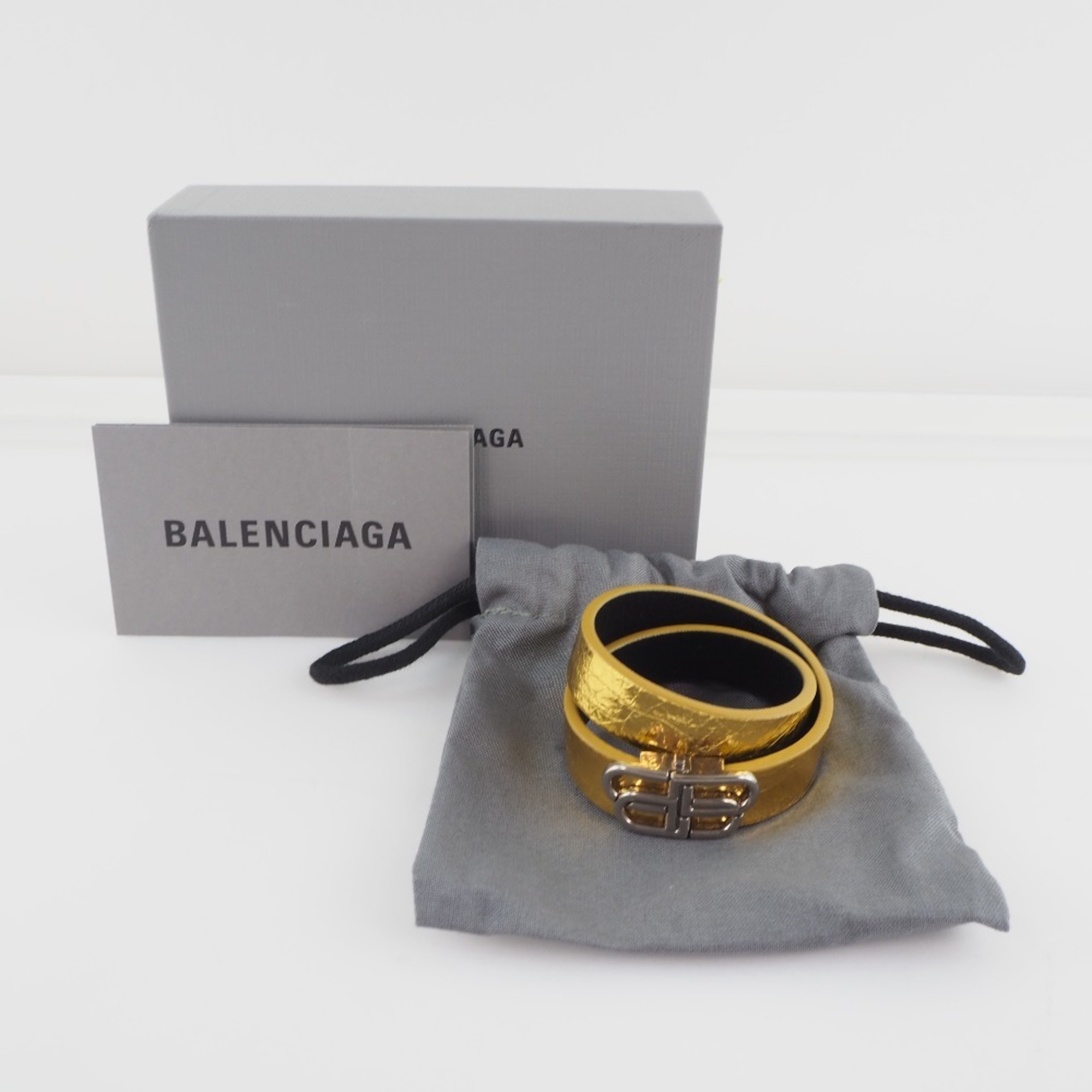 Balenciaga Double Row Leather Gold Ladies Bracelet