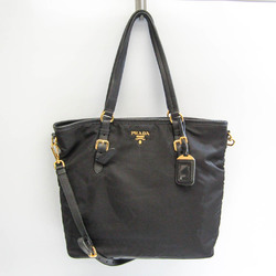 Prada Women's Leather,Nylon Shoulder Bag,Tote Bag Black