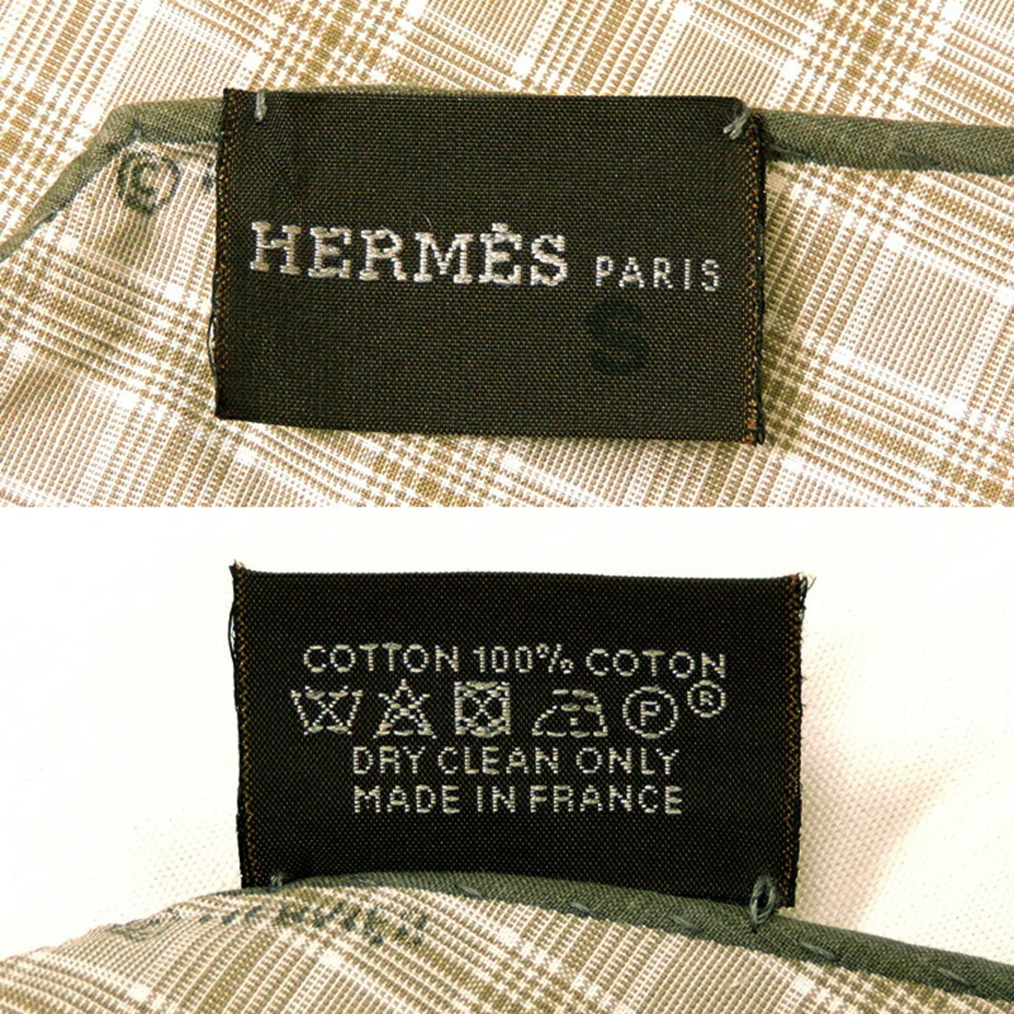Hermes Rhombus Scarf Losange Ladies Cotton 100% Greige Khaki