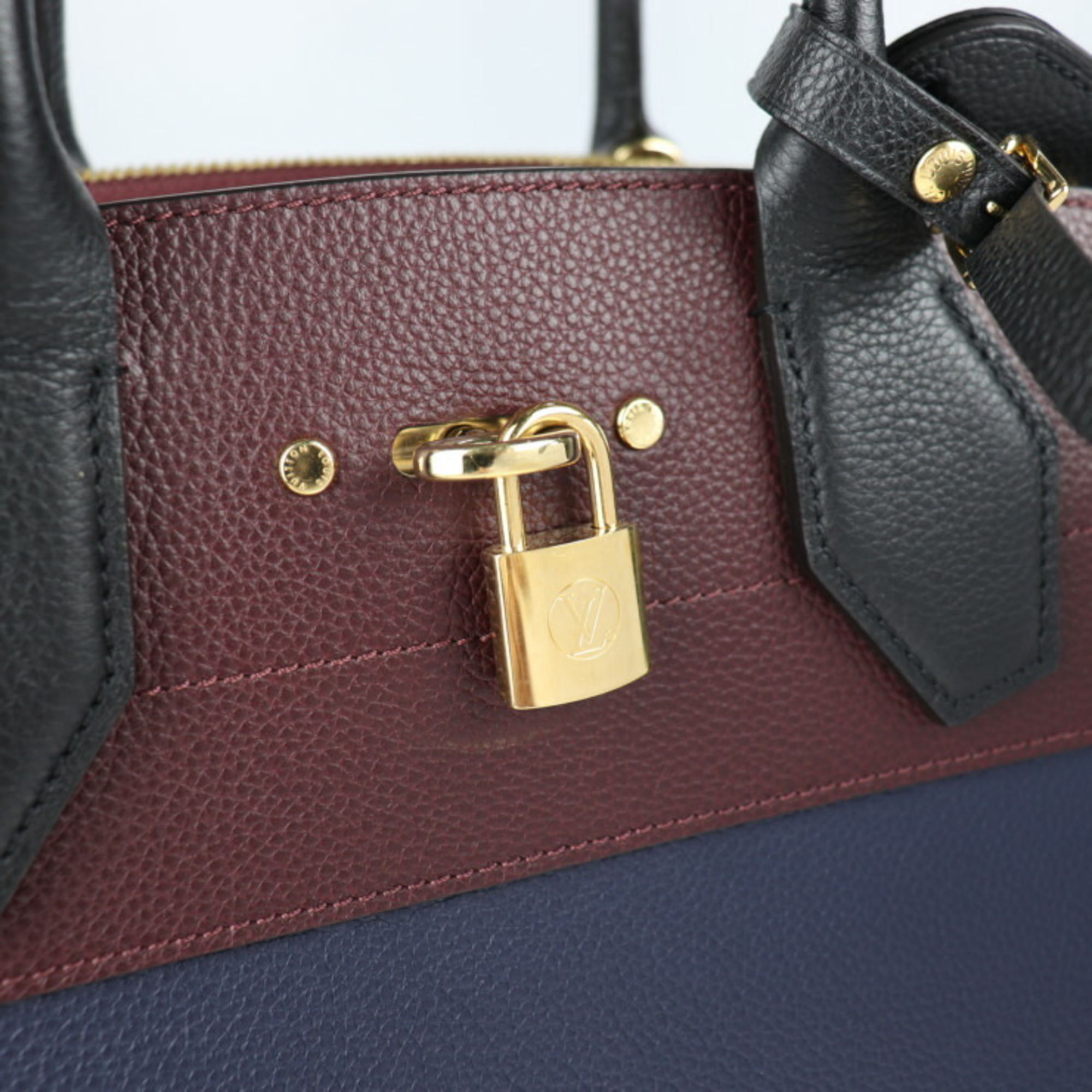 LOUIS VUITTON Louis Vuitton City Steamer MM Handbag M54260 Leather Marine Raisin Noir 2WAY Shoulder Bag Tote