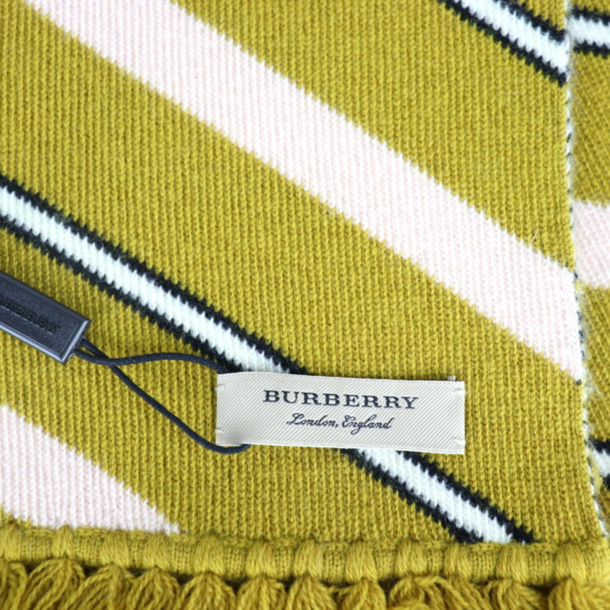 BURBERRY Burberry scarf 407535 wool cashmere mustard pink white stripe