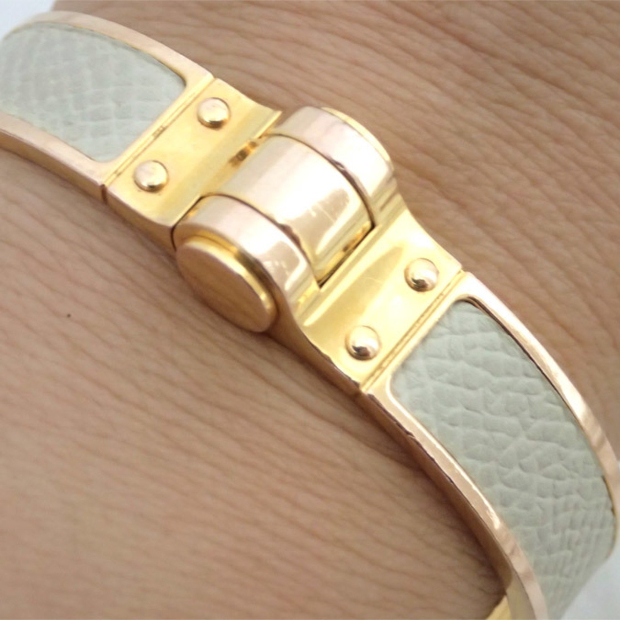 Hermes HERMES Bangle Charnière Gold x Off-White Metal Material Leather Bracelet Women's