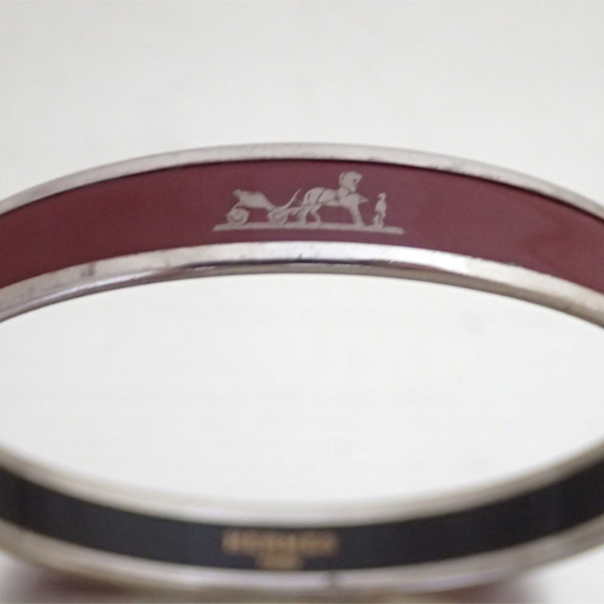 Hermes HERMES Bangle Cloisonne Silver x Dark Red Metal Material Enamel Bracelet Women's