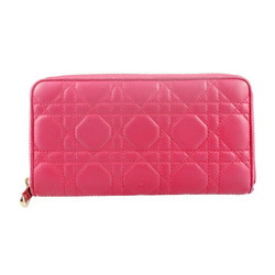 Christian Dior Lady Long Wallet 02-LU-1123 Leather Pink Gold Hardware Canage Round Zipper