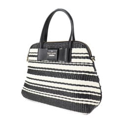 Kate Spade spade handbag leather straw black white stripe border 2WAY shoulder bag