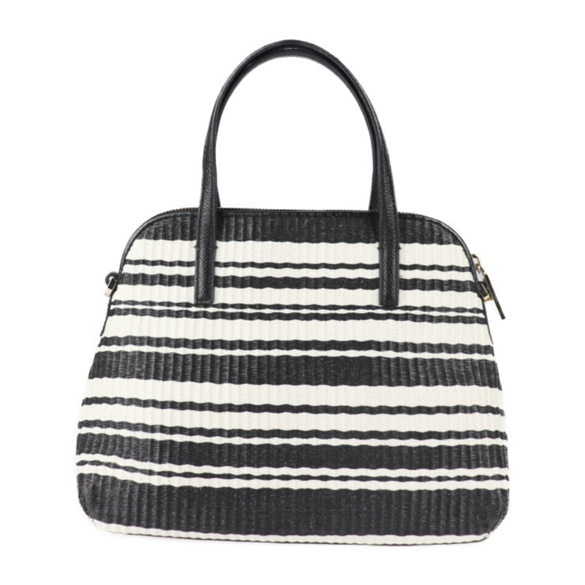 Kate Spade spade handbag leather straw black white stripe border 2WAY shoulder bag