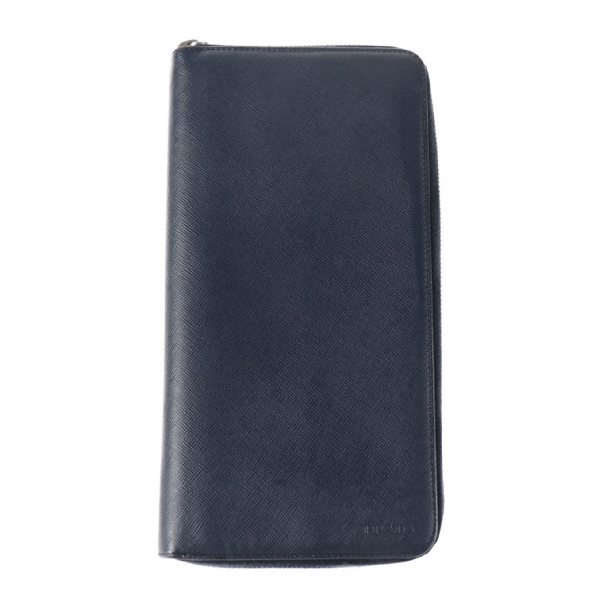 PRADA Prada Travel Case Saffiano Folio Wallet 2M1220 Leather BALTICO Navy Series Round Zipper Long