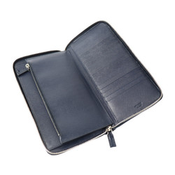 PRADA Prada Travel Case Saffiano Folio Wallet 2M1220 Leather BALTICO Navy Series Round Zipper Long