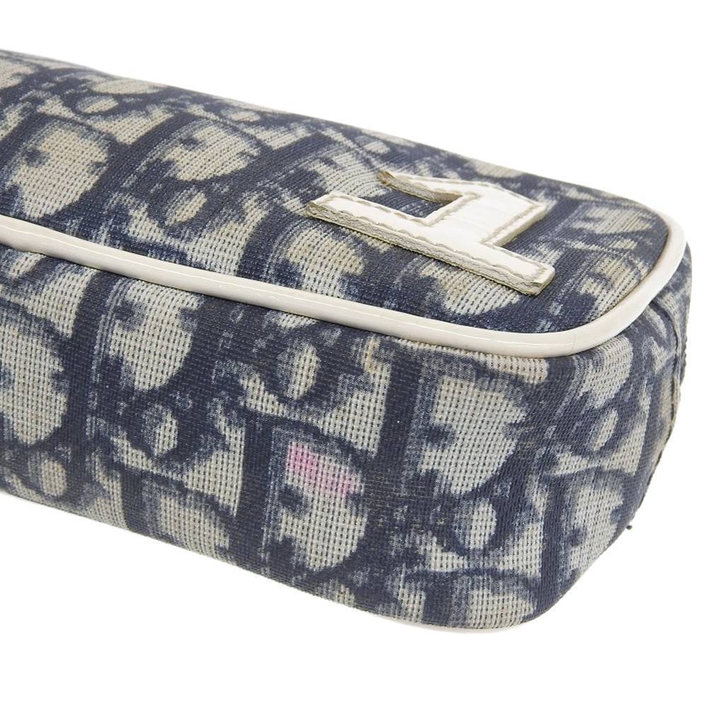 Christian Dior Dior Trotter Pouch MU0012 Nylon Canvas White/Blue Ladies