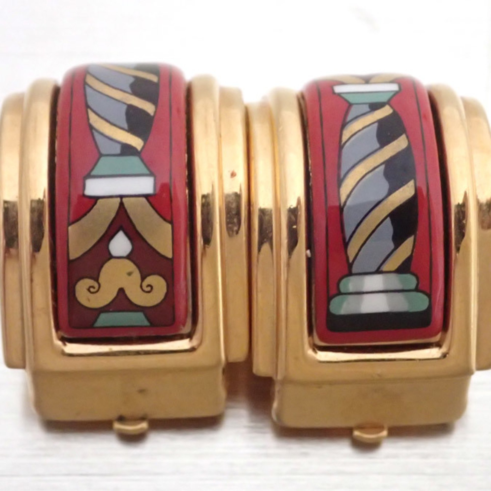 Hermes Earrings Cloisonne Gold x Red Multicolor Metal Material Enamel Clip Women's