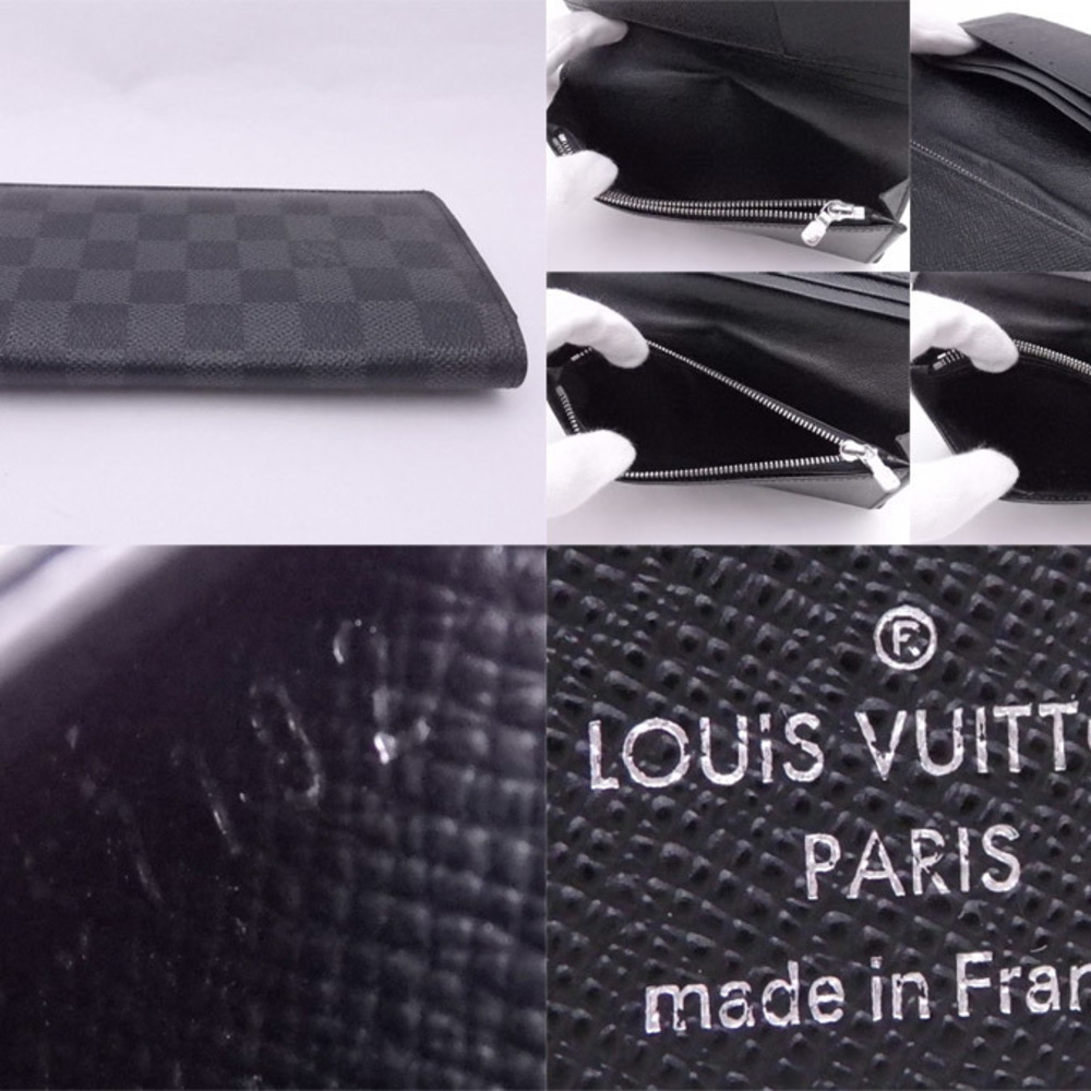 Louis Vuitton Bifold Long Wallet Damier Graphite Portefeuille Brother Dark  Gray Canvas Purse Men's N62665