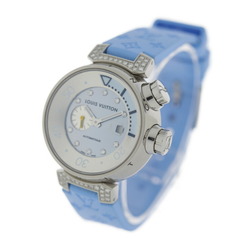 LOUIS VUITTON Louis Vuitton Tambour Automatic Watch Q1330 Stainless Steel Diamond Rubber Silver Blue Shell Dial Belt: