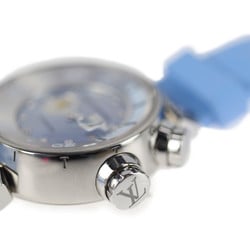 LOUIS VUITTON Louis Vuitton Tambour Automatic Watch Q1330 Stainless Steel Diamond Rubber Silver Blue Shell Dial Belt: