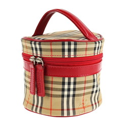 Burberrys Burberry Vanity Handbag Canvas Leather Beige Red Haymarket Plaid Accessory Case